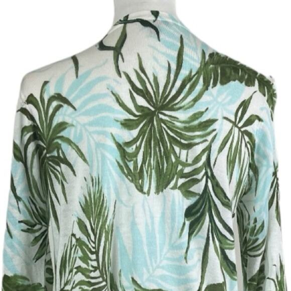 Roz & Ali Dressbarn Long Sweater Cardigan Lightweight Green Tropical Size Large - Picture 8 of 10